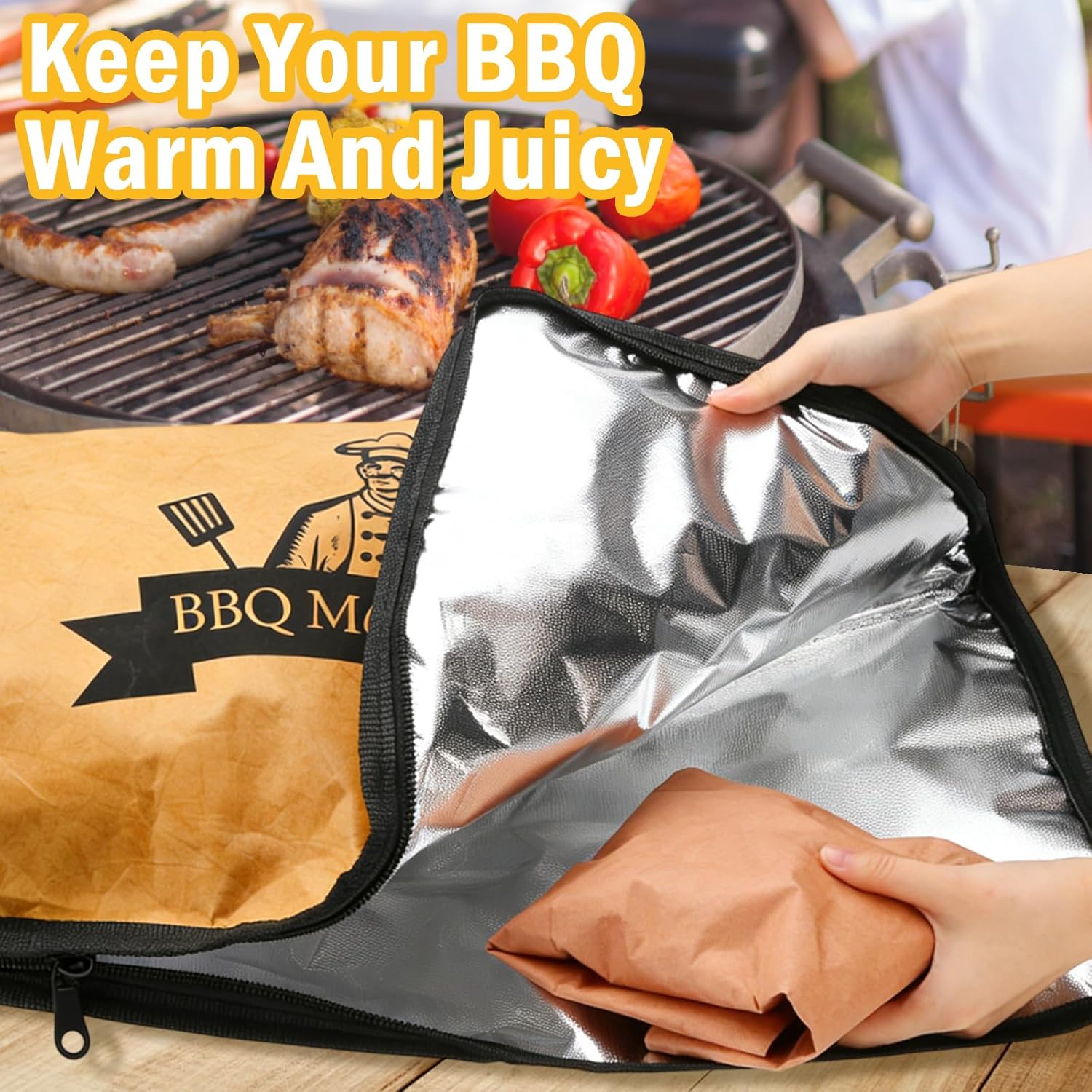 21in BBQ Blanket for Resting Meat, Reusable Smoker Grilling Meat Insulated Resting Bag for Brisket/Beef/Pork Shoulder/Turkey/Steak, Meat Resting Blanket BBQ Accessories for Men, Dad - Image 2
