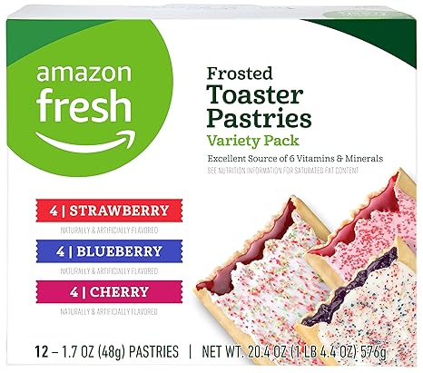 Amazon Fresh - Toaster Pastries Variety Pack (Strawberry, Blueberry, Cherry), Packing May Vary