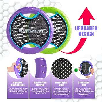 EVERICH TOY Bouncy Paddle Ball Game for Kids with EVA Foam Trampoline Paddles and Balls, Stringy Ball Toss and Catch Set for Indoor Outdoor Beach Pool Backyard Play, Flying Disc Gift for Boys & Girls
