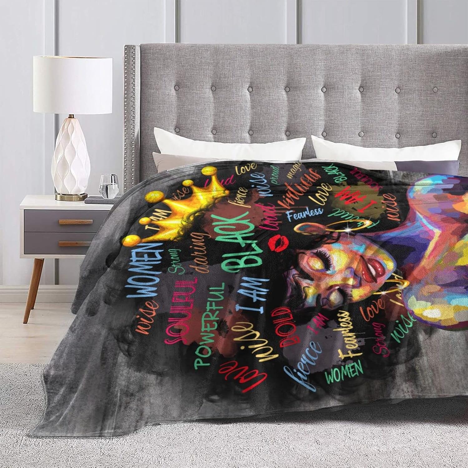 JZO African American Blanket for Women Black Girl Magic Throw Blanket Soft Cozy Fleece Blanket for Bed Chair Car Sofa Couch Bedroom 80"X60"