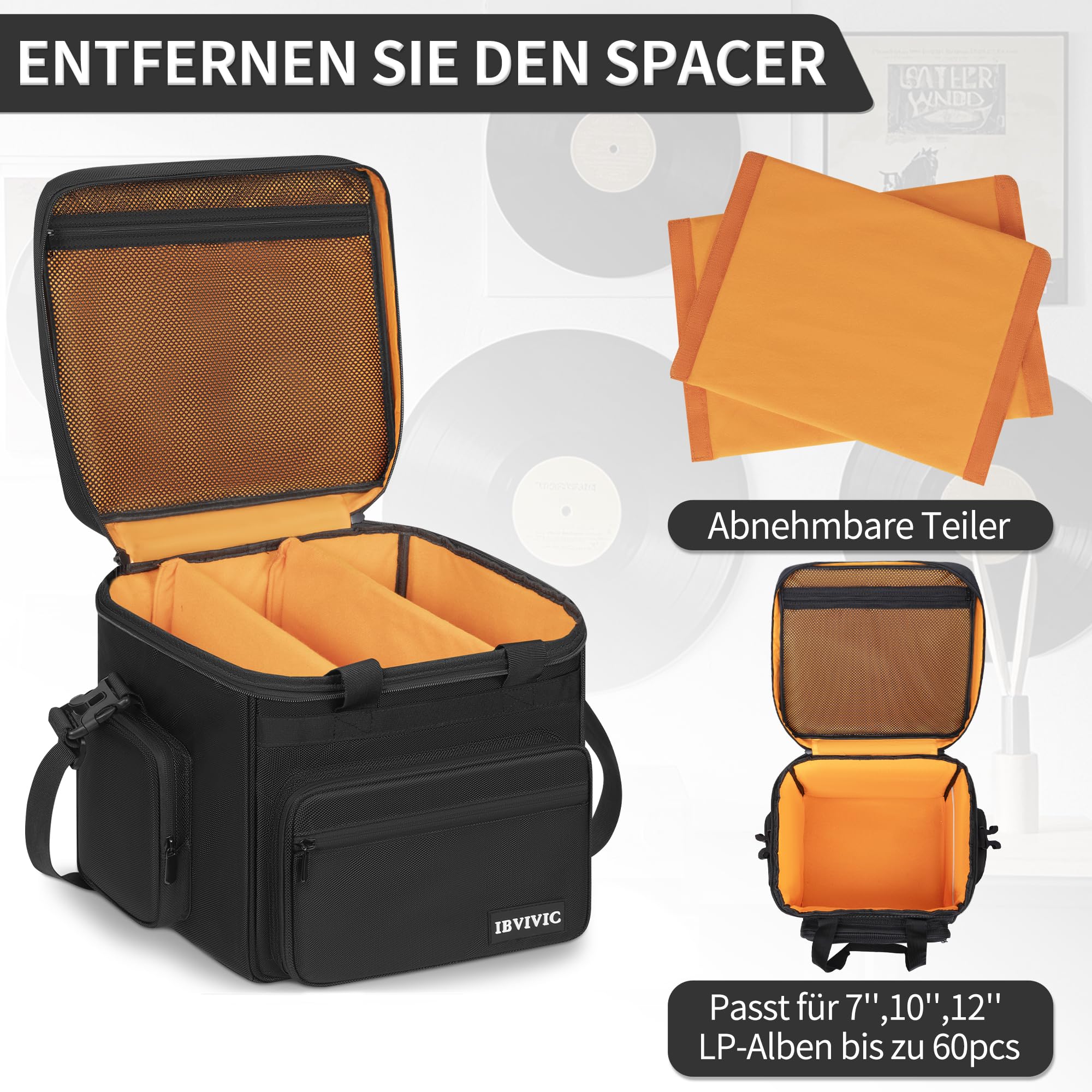 OUUTMEE Borsa per dischi in vinile - Custodia per dischi in vinile resistente all'acqua per album LP da 7/10/12 pollici, con capacità di 90-110 LP - Custodia LP con divisori rimovibili per
