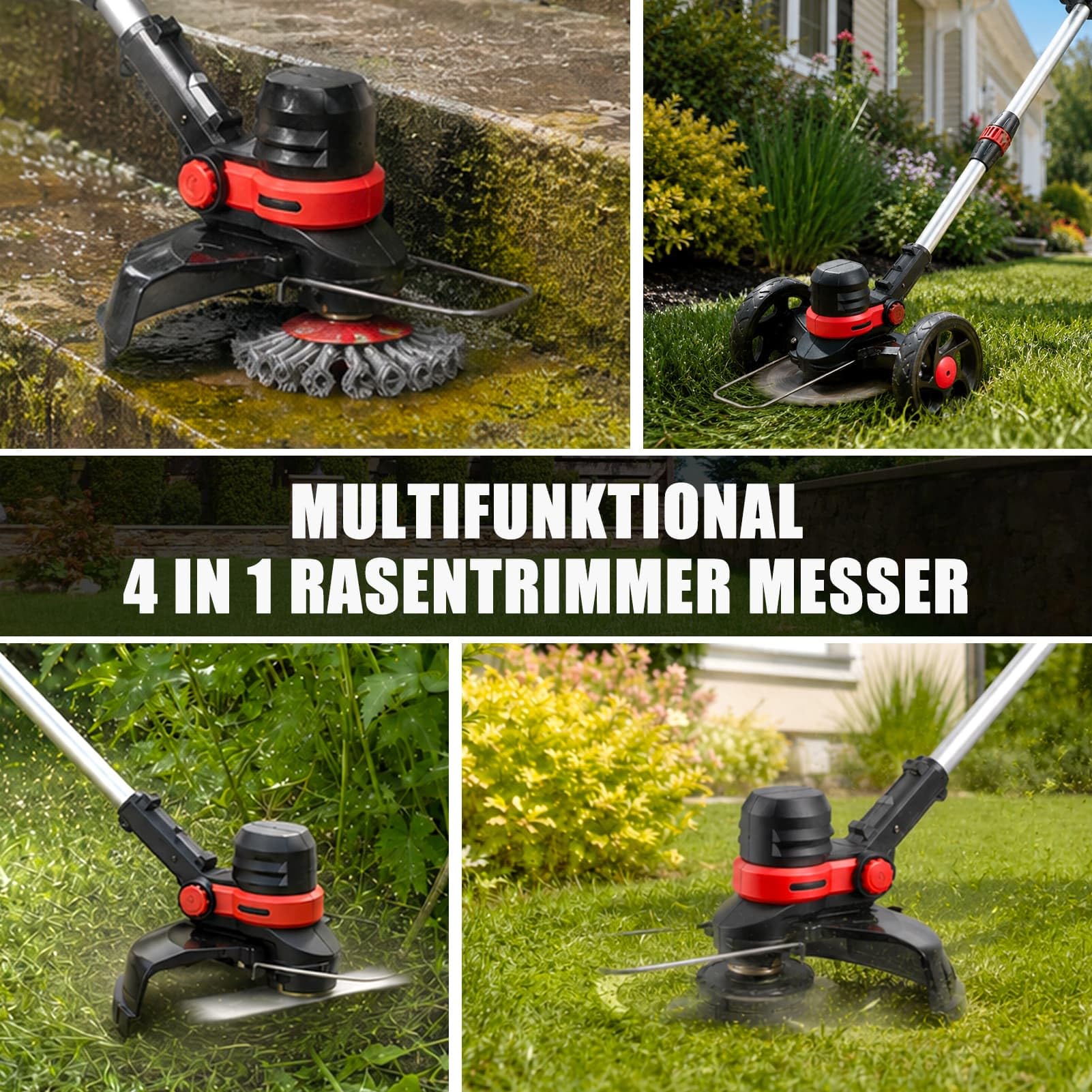 Rasentrimmer mit Akku für Makita Rasentrimmer BRUSHLESS, ∅30cm Freischneider Akku Rasentrimmer mit Unkrautbürste, Messer, Rädern, 160CM Unkraut Entferner Gerät, Garten Grass Trimmer/Unkrautstecher | ∅30cm, 2x 24V AKKU Rasentrimmer mit Unkrautbürste Freisc