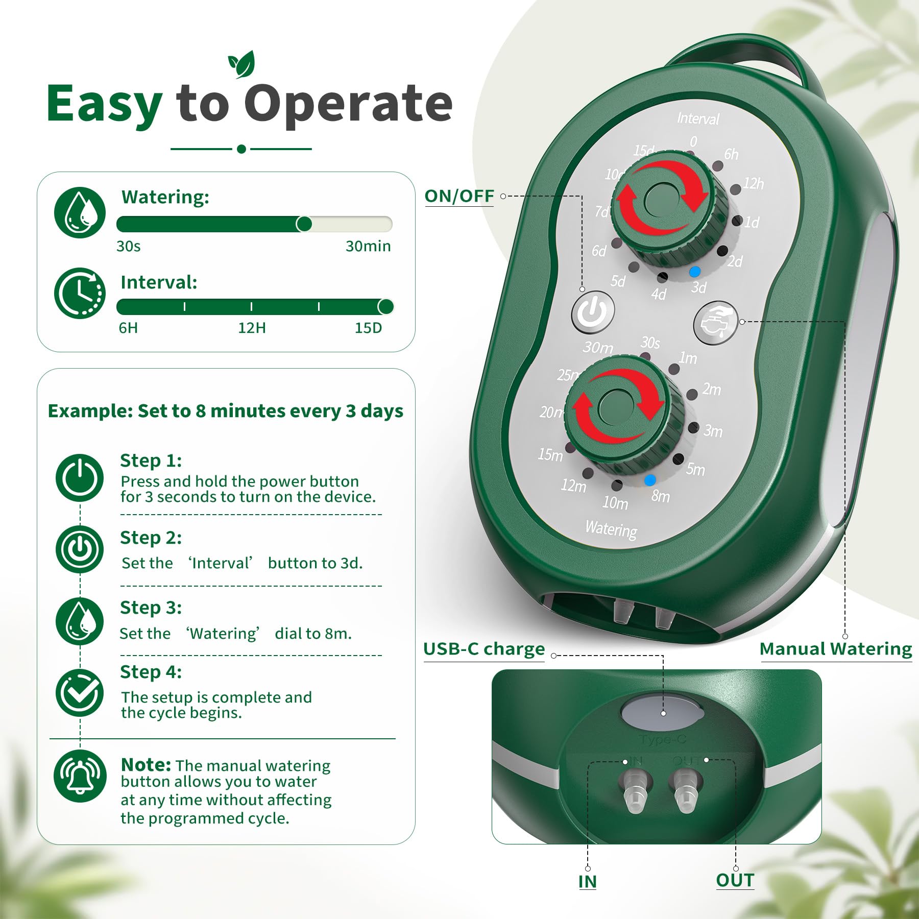 Solar Bewässerungssystem Garten mit Steuergerät, Wiederaufladbar Automatische Bewässerung 132 Timer-Modi Bewässerungssystem Balkon für 15 Topfpflanzen für Garten, Balkon, Gewächshaus