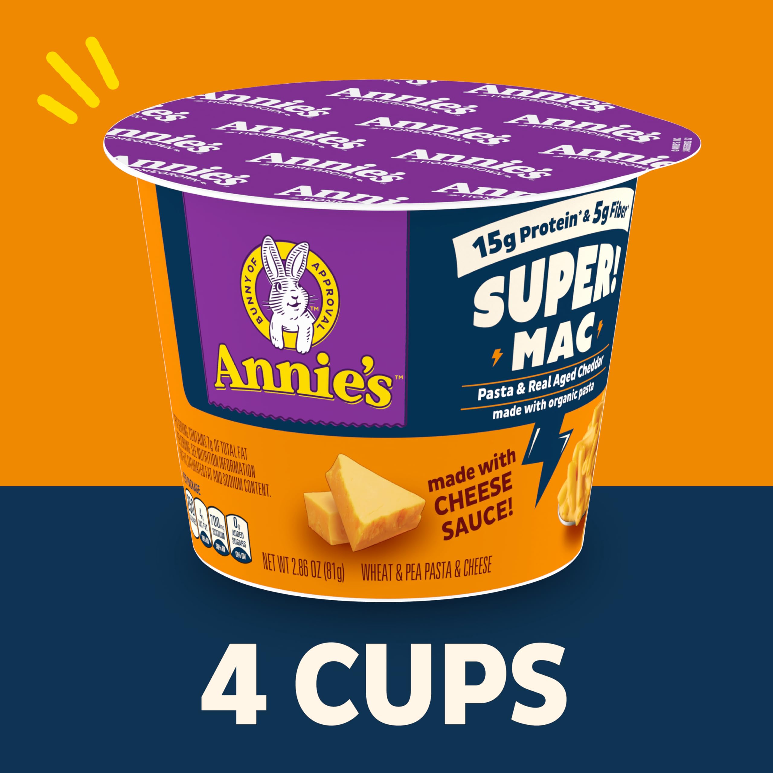 Annie's Super! Mac Microwave Pasta and Real Aged Cheddar Cups, 4 Ct, 11.44 oz