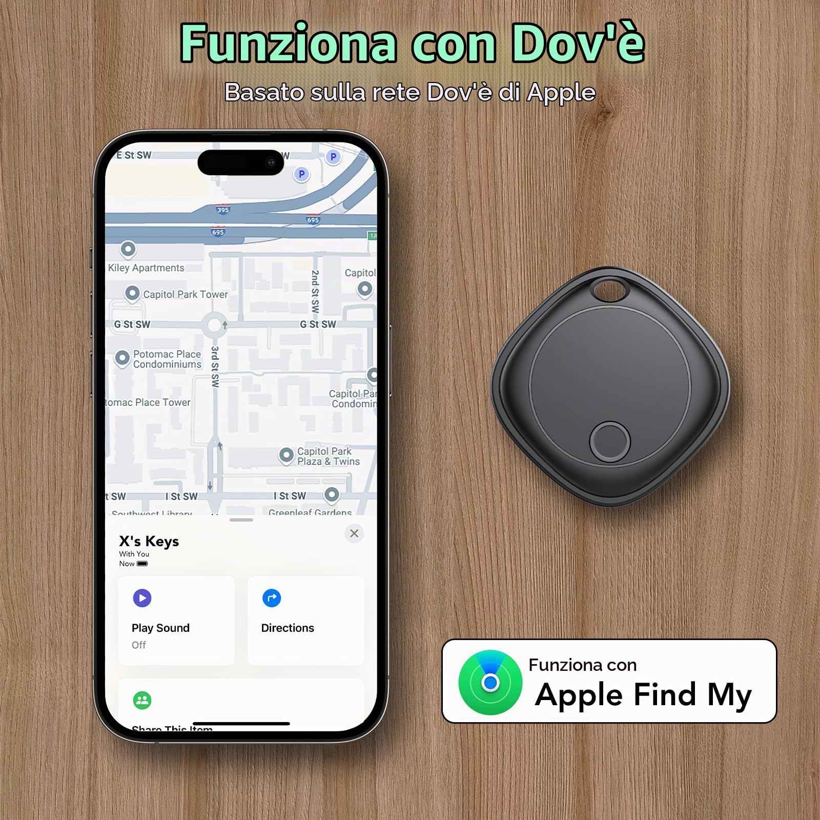 Smart Tracker 2 pezzi, Bluetooth Trova oggetti Compatibile con Apple Dov'è (solo iOS), Batteria sostituibile, IP67 impermeabile, adatto per bagagli, borse, portafogli, zaini, chiavi Tag Tracking