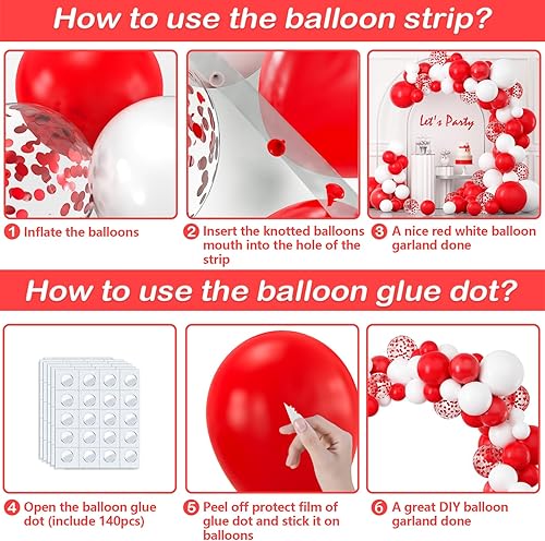 Miniatura 7 de YAOWKY Kit de arco de guirnalda de globos rojos y blancos, 124 globos de látex rojo mate blanco mate de 18, 12, 10, 5 pulgadas y globos de confeti