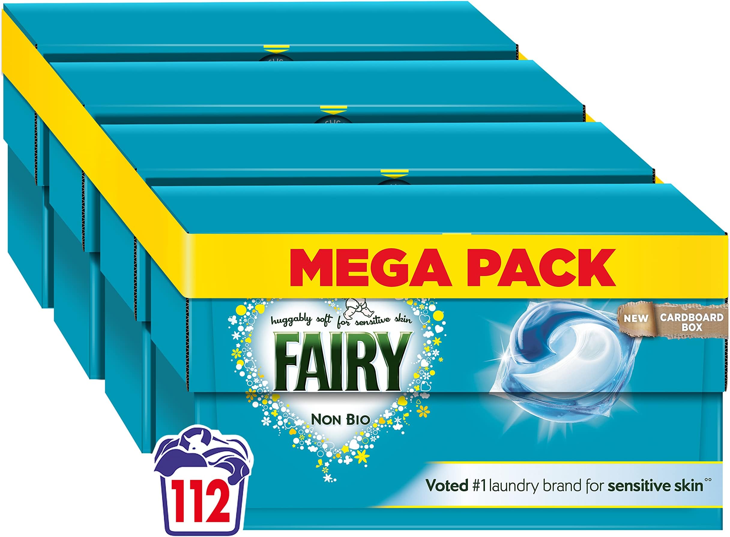 Fairy Non-Bio All-in-1 PODS Washing Liquid Laundry Detergent Tablets / Capsules, 112 Washes (28 x 4), Huggably Soft for Sensitive Skin