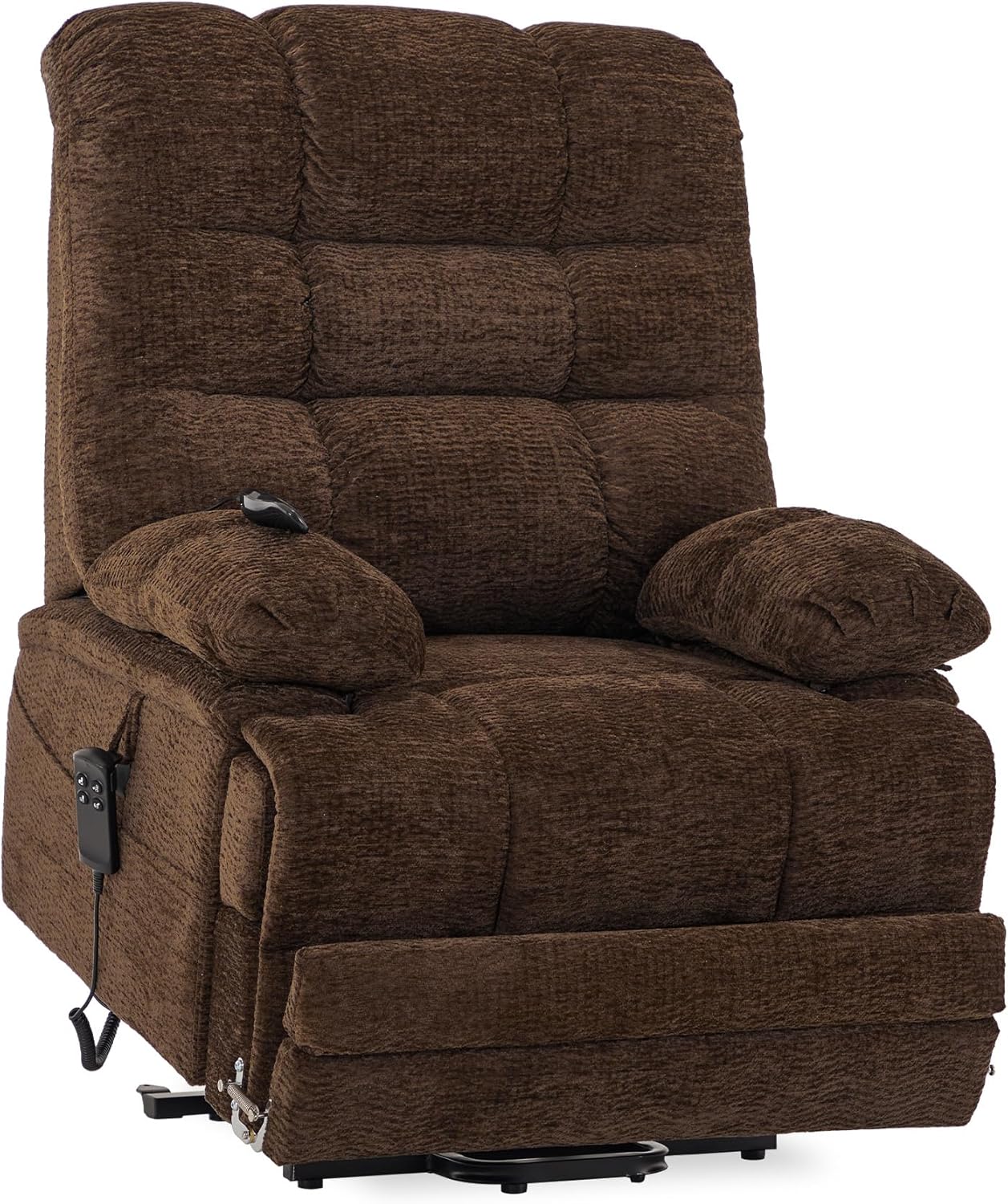 DYNOX Big & Tall Power Lift Recliner Chair for Elderly, Oversized Lay Flat Chair with Extended Footrest, Heat & Massage 400 LBS (9205L,Chenille,Brown)