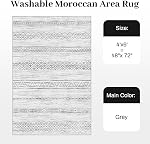 4x6 Rugs de zone lavable - Tapis moderne Marocain Rug Boho pour salon Non-dérapant Pile Soft Jet Machine Lavable Tapis pour Chambre, Salle à manger, Nursery, Ferme, Home Office (4'x6', Grey)
