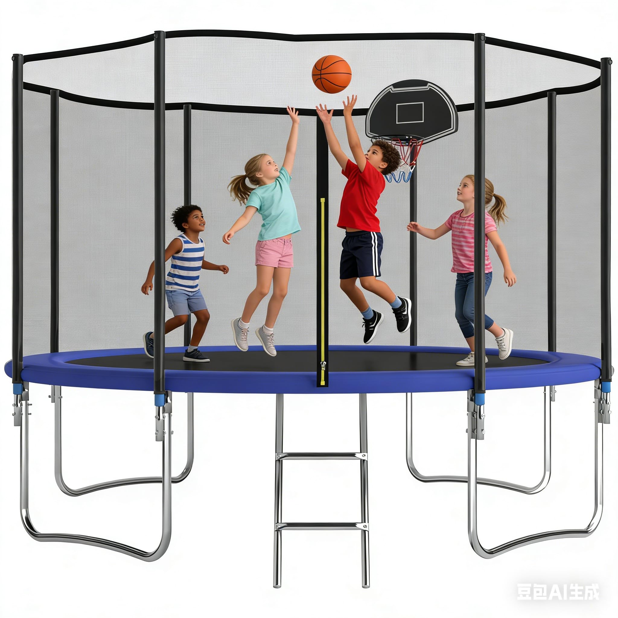 Trampoline d'extérieur 305/366 cm avec panier de basket-ball, échelle et revêtement antirouille - Charge maximale 200/272 kg