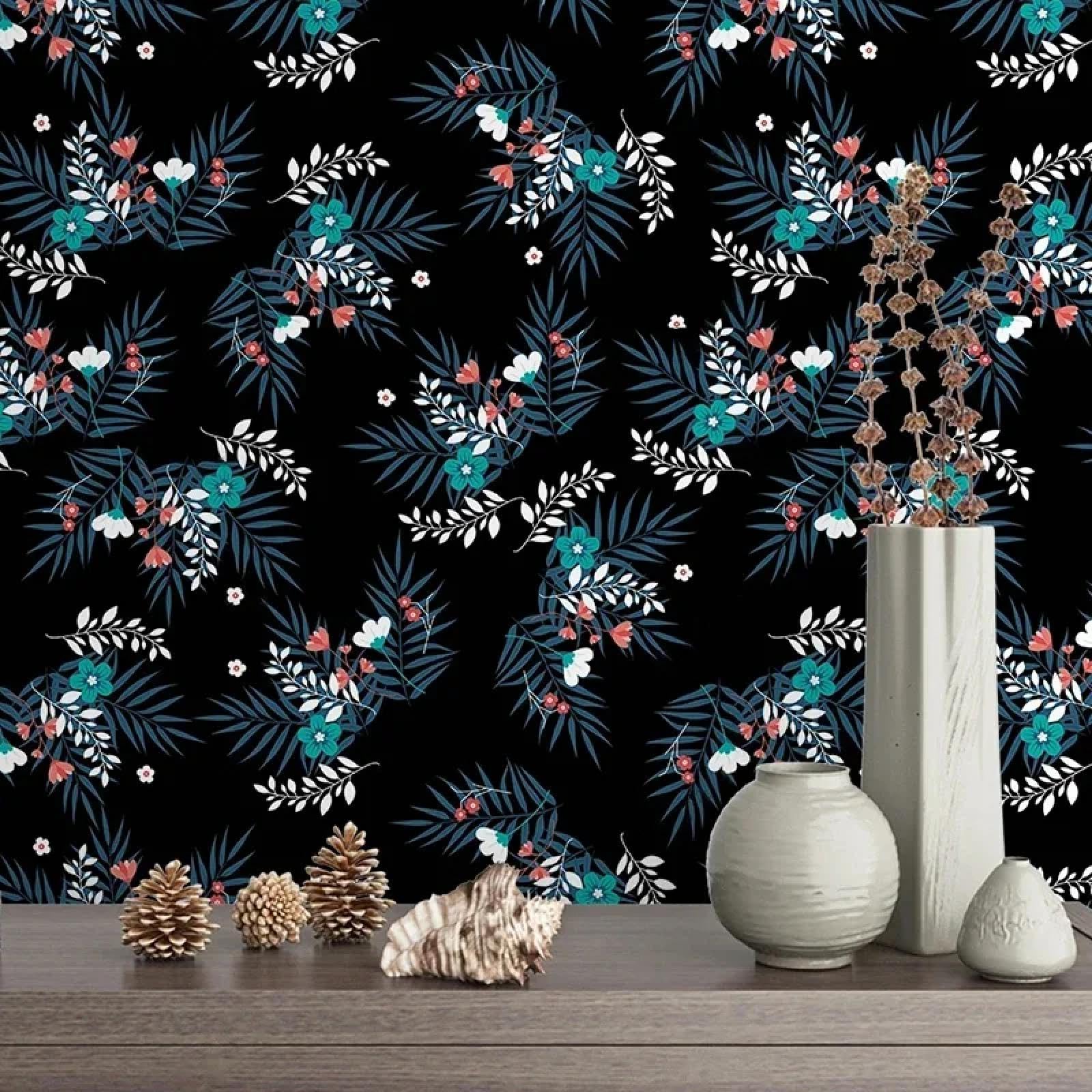 Papier peint autocollant fleur et feuille déco chambre moderne