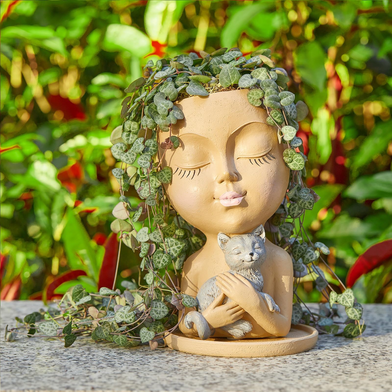 Face Planters Pots Head Cute Kiss Girl Mermaid Resin Pot Head Planter with Drainage