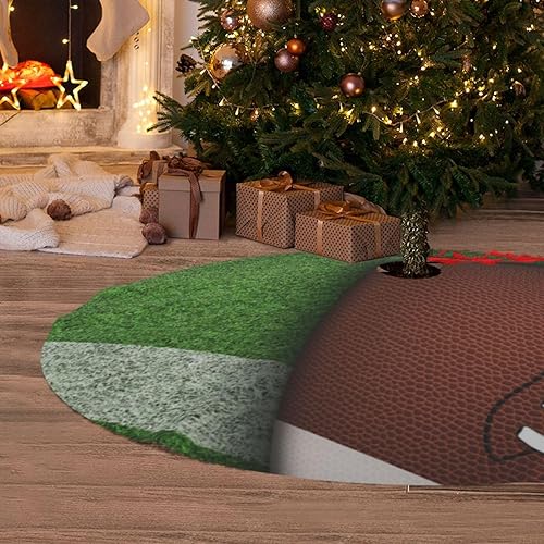 Miniatura 6 de Alfombra de césped de fútbol americano, divertido deporte, verde, 36 pulgadas, falda de árbol de Navidad, suministros divertidos de decoración de