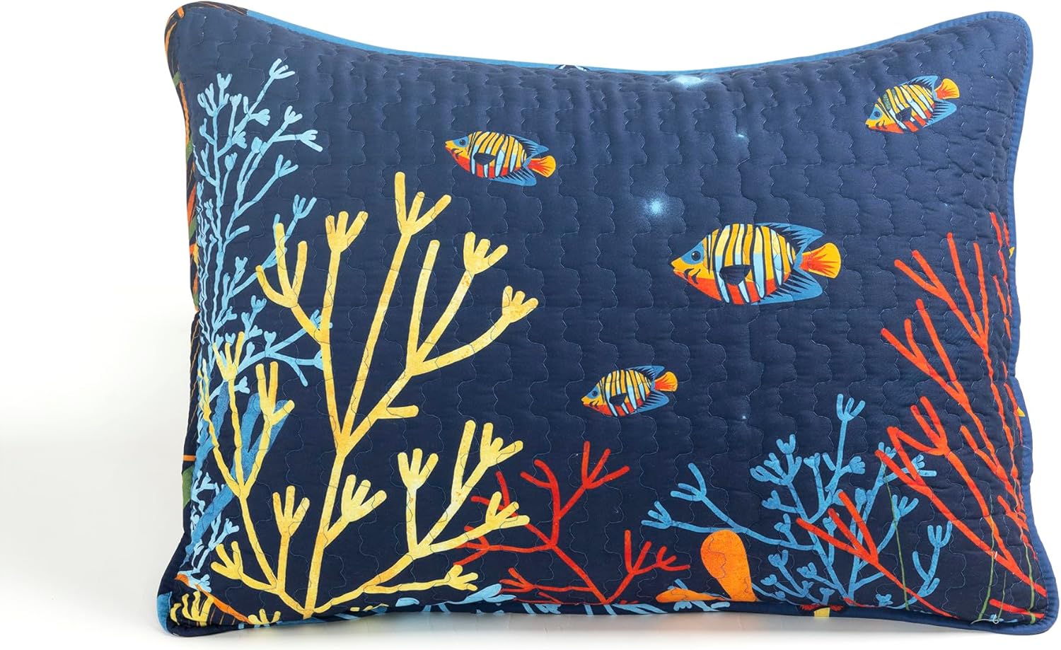 Lush Decor Under The Sea Reversible Quilt Twin Size 2 Piece Set Navy & Multi - Kids Bedding Set Twin Quilt - Coastal Bedding - Ocean Kids Bedroom Decor