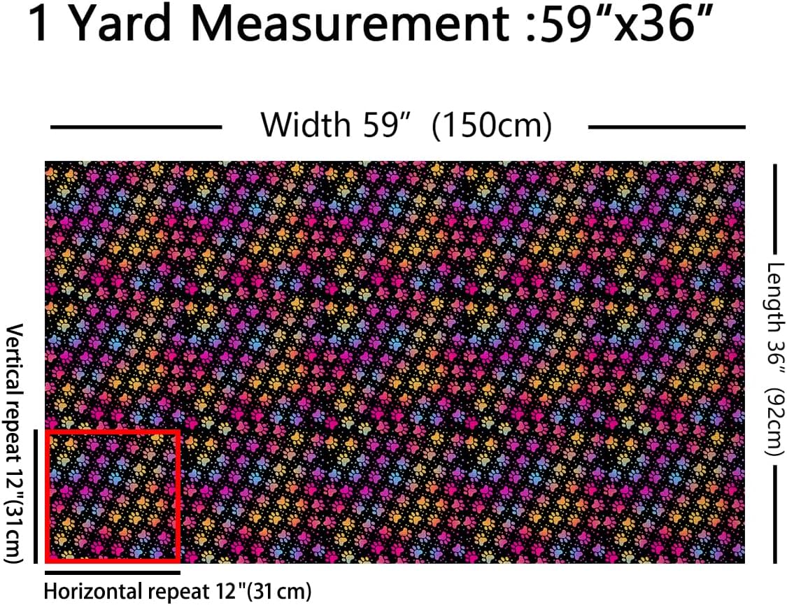 Colorful Paw Print Fabric by The Yard Cute Cartoon Dog Animals No Stretch Fabric for Handmade Supplies Gradient Kawaii Pattern Dreamy Soft Polyester Fabric for DIY Projects 3 Yard Bolt,108x59 image 2