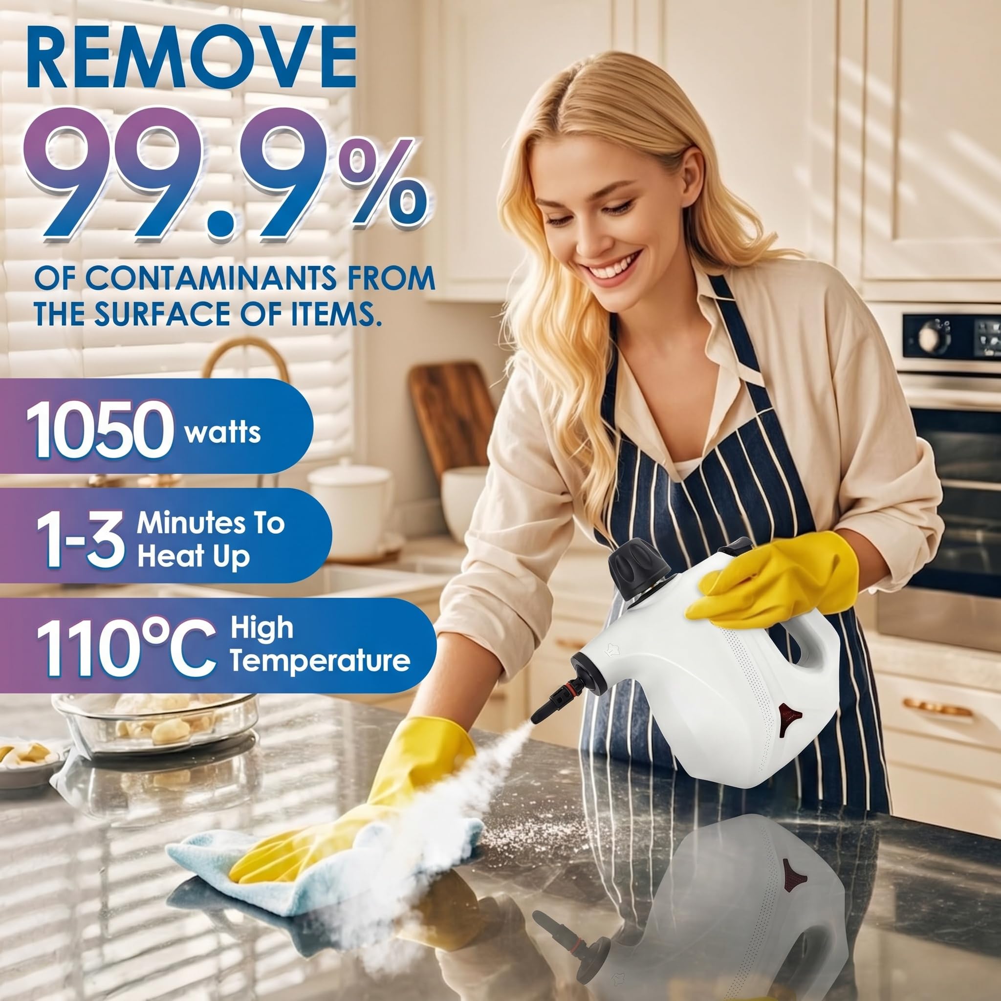 Pulitore a Vapore 450ml Steam Cleaner Pistola Pulitore a Vapore Portatile Vaporizzatore Vapore Pulizia Professionale per Pulire Pulizie, Pulisce, Sgrassa e Disinfetta per Tappezzeria, Cucina, Bagno