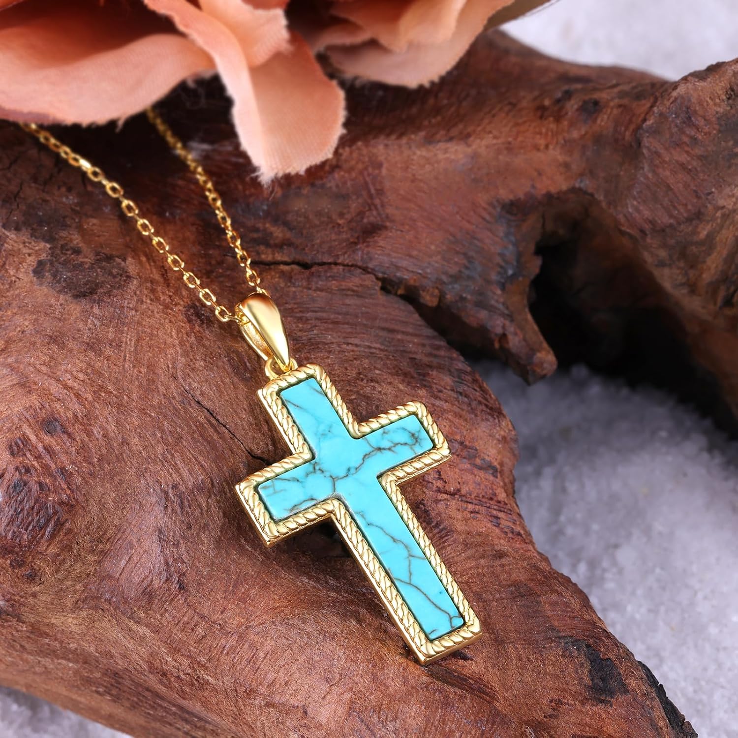 Genuine Turquoise Cross Necklace 925 Sterling Silver Turquoise Necklace Gold Cross Necklaces Nature Gemstone Real Turquoise Jewelry for Women