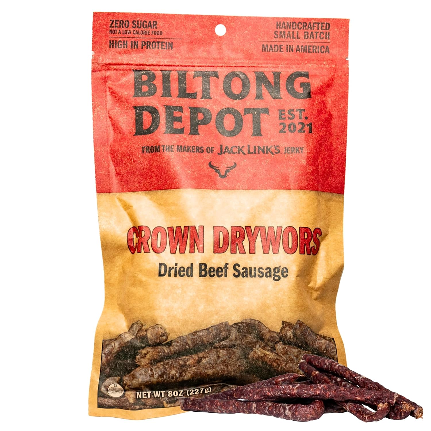 Biltong Depot Crown Drywors - 8oz | Air-Dried Beef Snack Sticks | High Protein | Paleo and Keto Friendly | Zero Sugar | Gluten Free | Meat Snack
