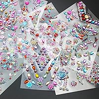 Vista 2 de 14 hojas de calcomanías de diamantes de imitación, joyas y gemas autoadhesivas para manualidades, álbum de recortes, multicolor