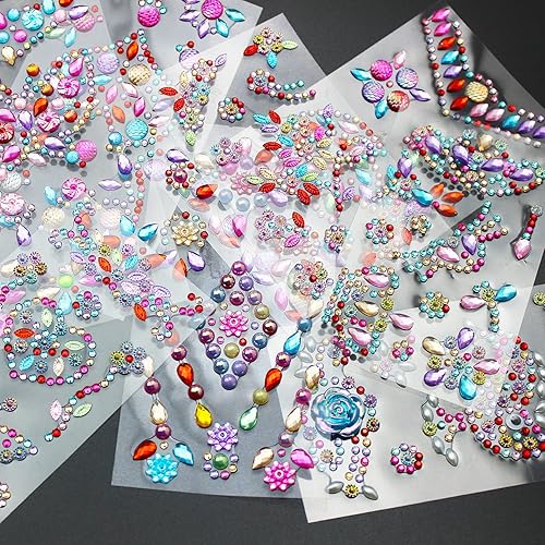 Miniatura 2 de 14 hojas de calcomanías de diamantes de imitación, joyas y gemas autoadhesivas para manualidades, álbum de recortes, multicolor