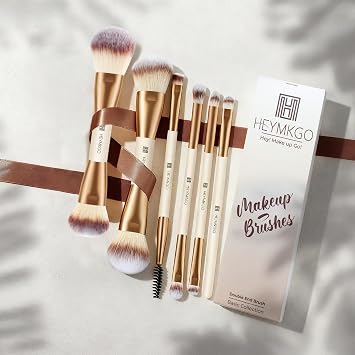 HEYMKGO Makeup Brushes 6-Piece Double End Brush Professional Foundation Contour Powder Blush Highlight Concealer Eyeshadow Makeup Brush Set for Liquid, Cream, Powder Cosmetic Tools