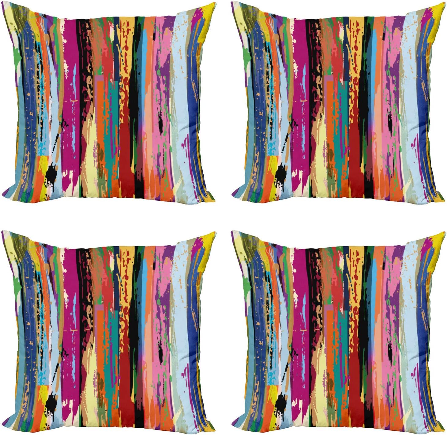 Ambesonne Abstract Decorative Throw Pillow Case Pack of 4, Multicolored Expressionist Work of Art Vibrant Rainbow Design Tainted Pattern, Cushion Cover for Couch Living Room Car, 24", Rainbow Color