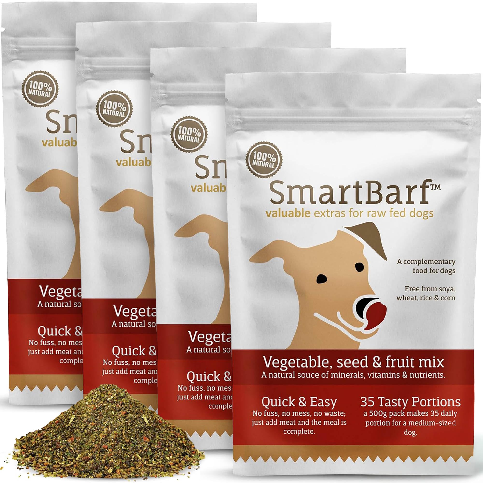 SmartBarf Vegetable, Seed & Fruit Mix (500g) A natural meal booster rich in prebiotics, minerals, vitamins & nutrients - Improve your dog's raw or home prepared meal by adding SmartBarf - 4 Pouches