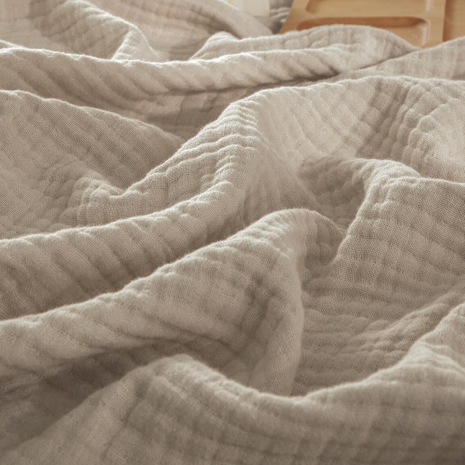 PHF 100% Cotton Muslin Blanket King Size 108"x90", 4-Layer Lightweight Gauze Throw, Breathable Cloud-Soft Minimalist Blanket for Bed, Couch, Camping & Baby, Taupe, Ideal Gift