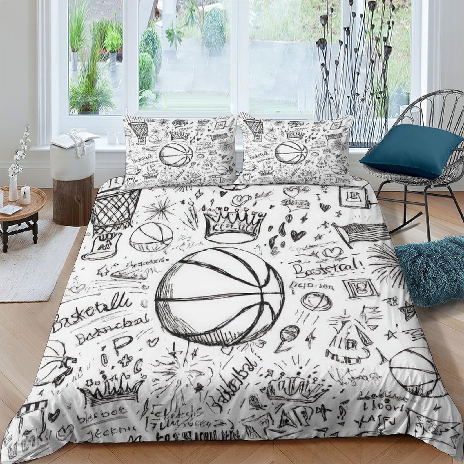 Ctjqhvkz Style-7 3D Printed Basketball Graffiti Fitted Sheet Microfiber Soft Breathable Urban Sketch Bed Cover For Bedroom Dorm Mattress Decor Single（135X200cm）