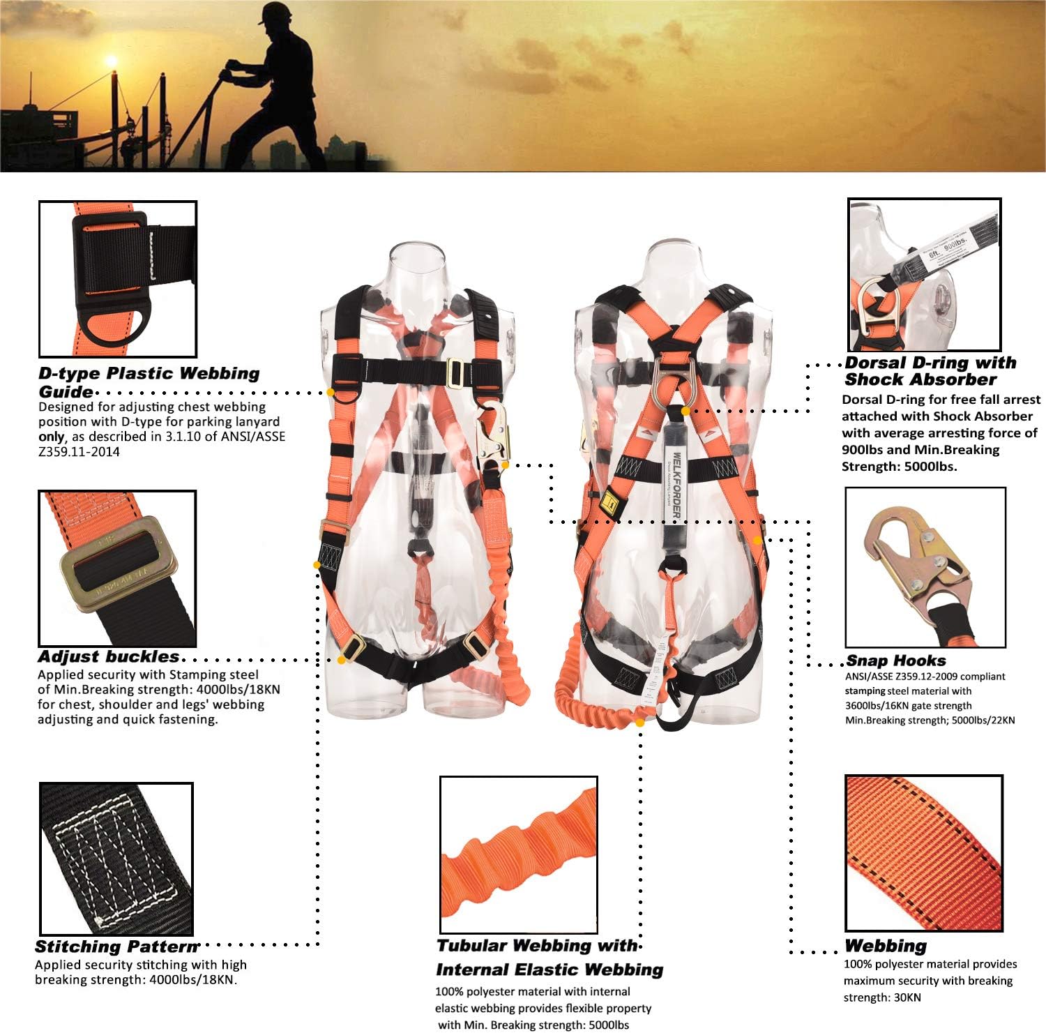 Buy Welkforder 1d Ring Industrial Fall Protection Safety Harness With 6 Foot Shock Absorber Stretchable Lanyard Snap Hook End Permanent Attached Kit Ansi Compliant Personal Fall Arrest System Pfas Online In Ukraine B07s8p3bty Buy Welkforder 1d Ring Industrial Fall Protection Safety Harness With 6 Foot Shock Absorber Stretchable Lanyard Snap Hook End Permanent Attached Kit Ansi Compliant Personal Fall Arrest System Pfas Online In Ukraine B07s8p3bty