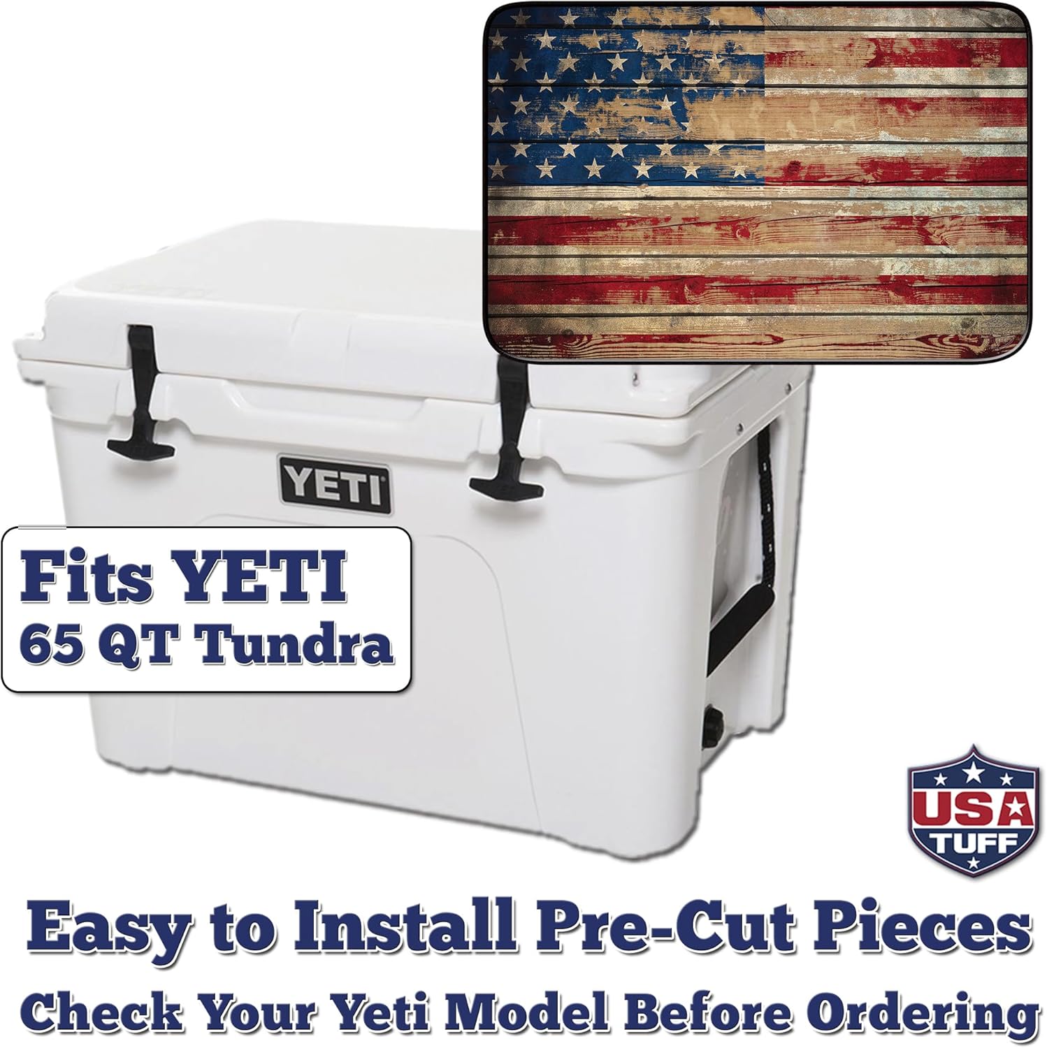 USATuff Vinyl Cooler Lid Kit Compatible with YETI | Easy Peel & Stick Application Cooler Skin Decal Wrap | Durable Pre-Cut Pieces | Made for Outdoor Use - Old Glory Flag Design