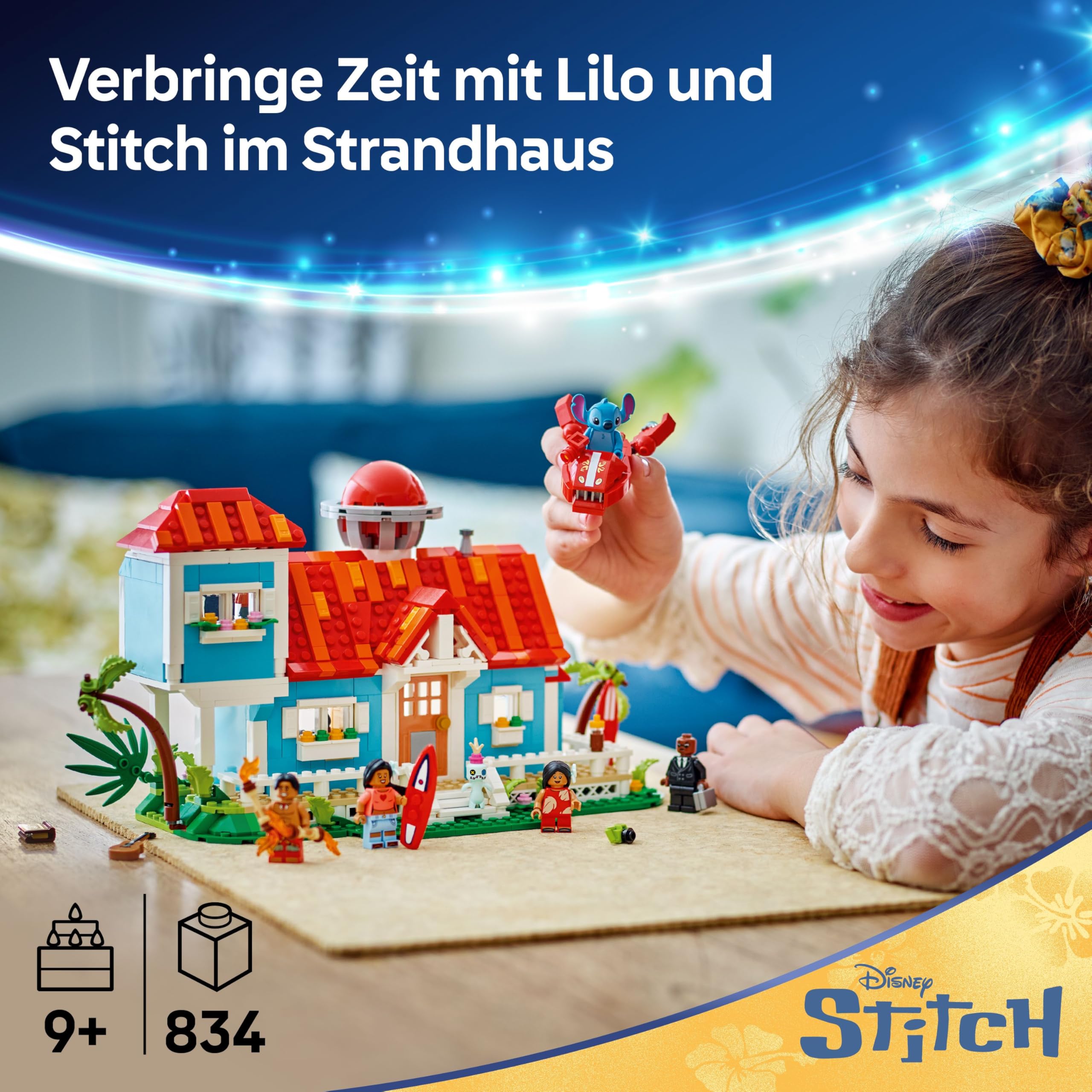 LEGO | Das Strandhaus aus „Lilo und Stitch“ - Spielzeug mit 6 Zimmern, Dachterrasse, Raumschiff und 5 Minifiguren - Geburtstagsgeschenk für Mädchen, Jungen & Fans ab 9 Jahren - 43268