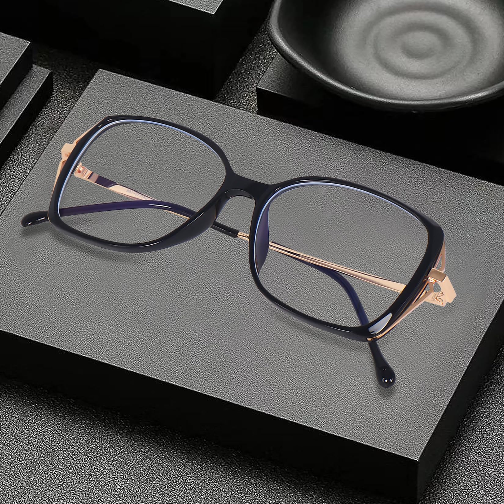 Poshh Eyewear Zero Power Blue Light Blocking Anti Glare Computer Glasses For Women | Anti Glare Glasses | Butterfly Transparent Cateye Glasses For Girls | UV Protection Glasses | (Golden Black) 3