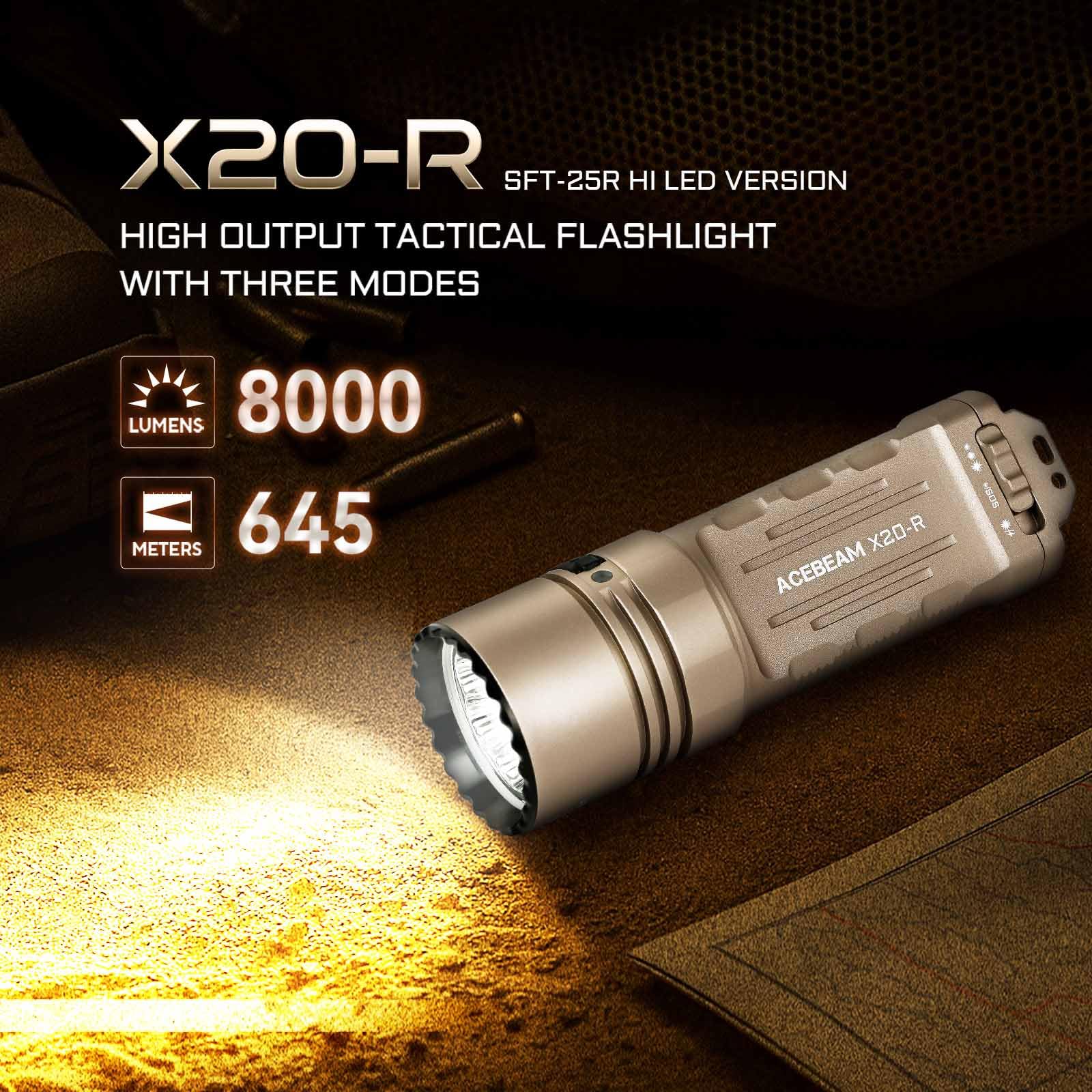 ACEBEAM X20-R デザートタン SFT-25R 6500K 8000L ACEBEAM X20 8,000 Lumen Super Bright LED Flashlight with Dual