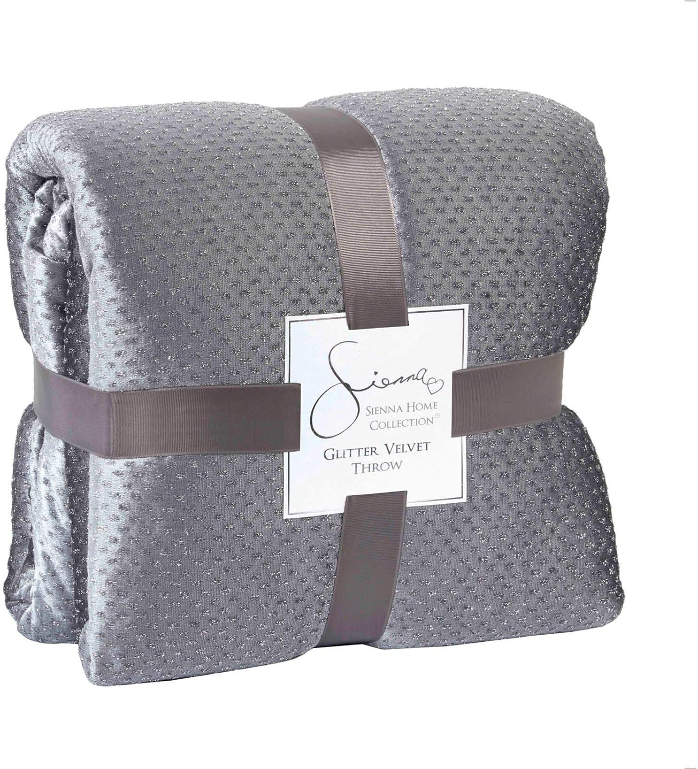 Sienna Luxury Glitter Velvet Sparkle Bedspread Blanket Soft