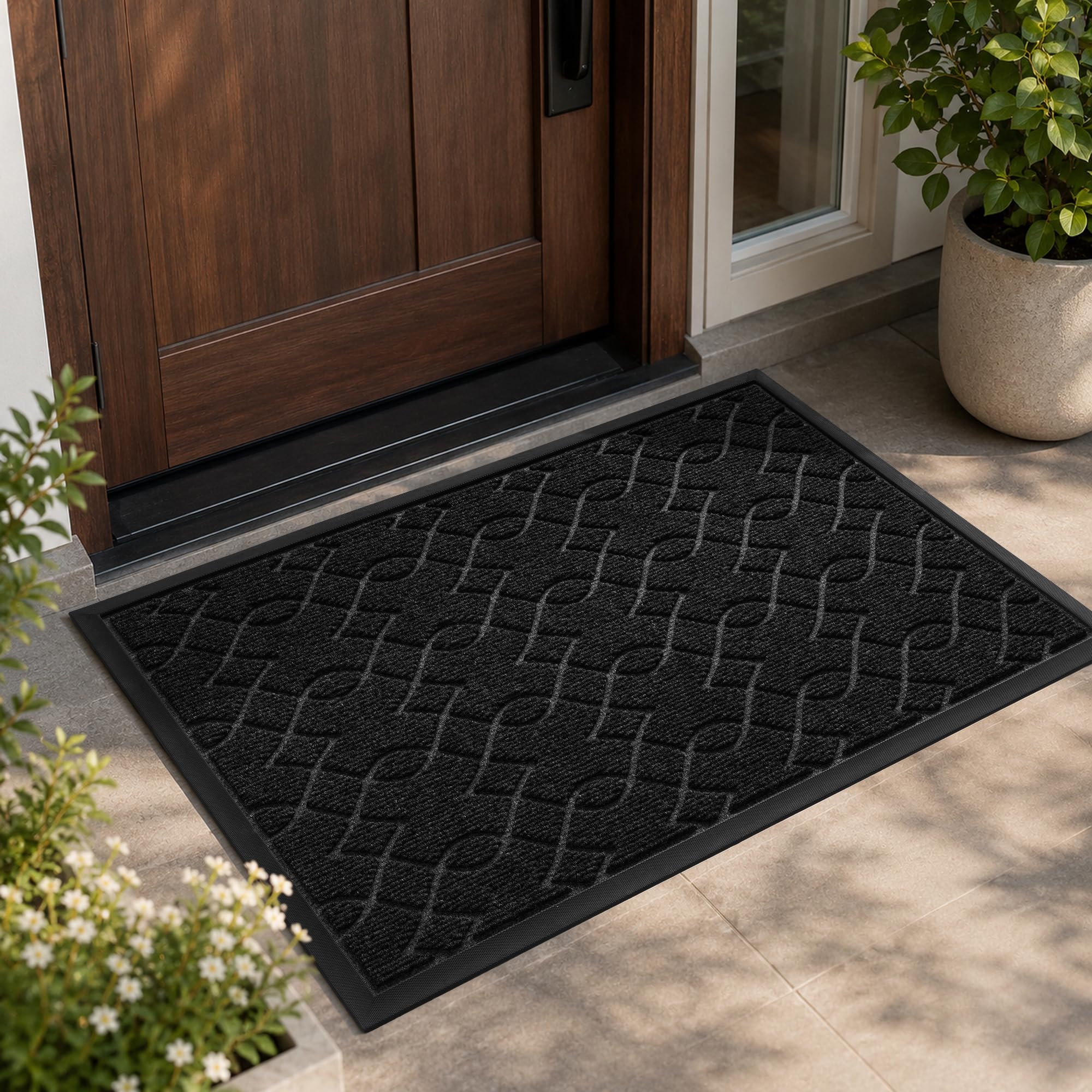 Yimobra Door Mat 92 x 61 cm, Heavy Duty Dirt Trapper Doormat for Front Door Outside, Indoor Outdoor Entrance Mat with Non Slip Rubber Backing, Easy Clean Low Profile, Black