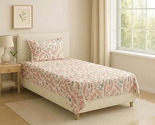 Trance Home Linen 144 Tc 100% Pure Cotton Bedsheet Single Bed with 1 Pillow Cover | Diwan Size Bed Sheets |Modern Art| Hyp... Price In India
