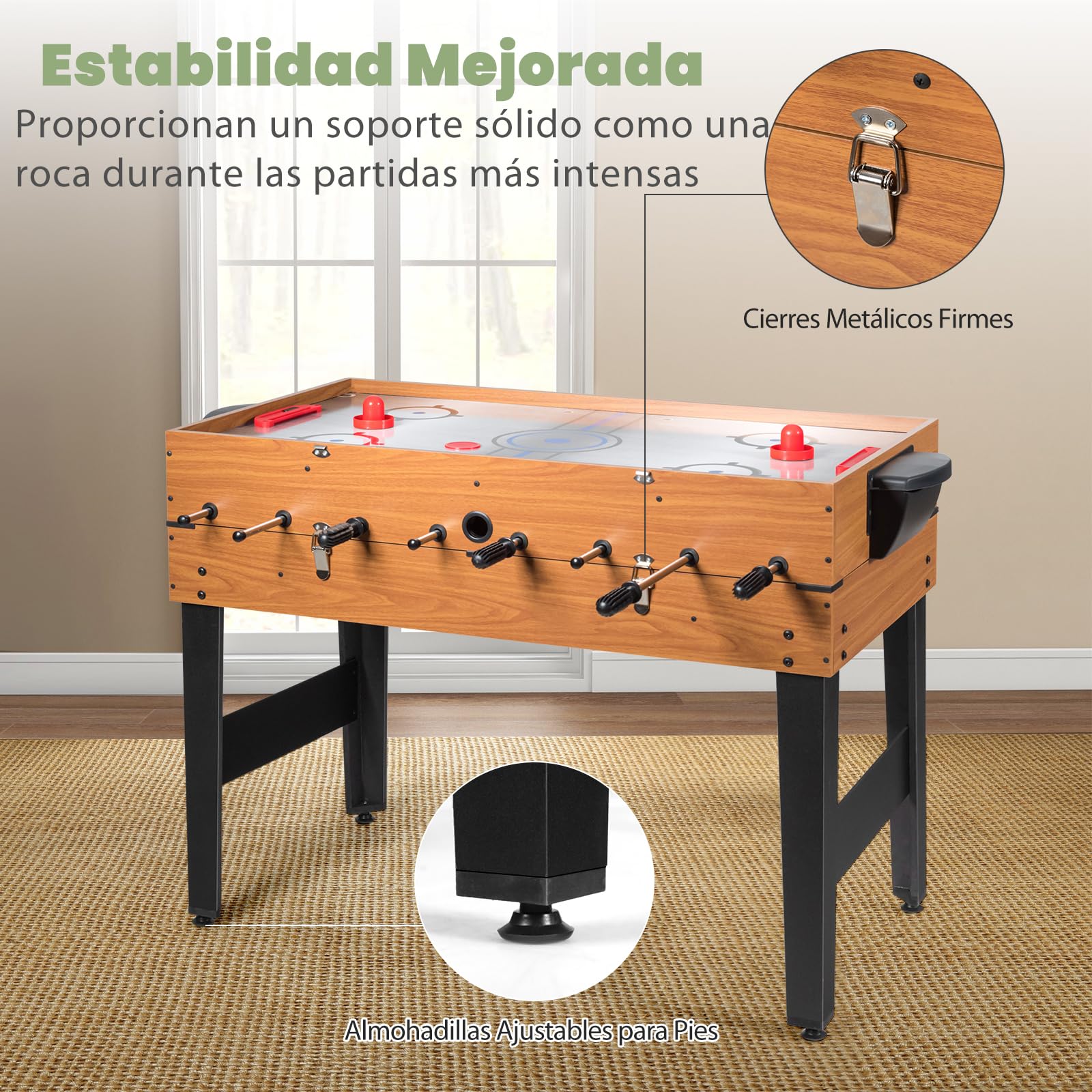 COSTWAY Mesa de Multijuegos 3 en 1 con Patas, Futbolín Billar Air Hockey, 123 x 58 x 83 cm