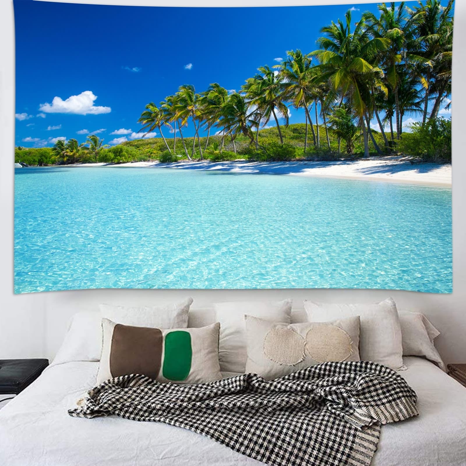 Arazzo da parete naturale spiaggia mare paesaggio murale blu grande telo decorativo da parete per esterni, 300 x 260 cm
