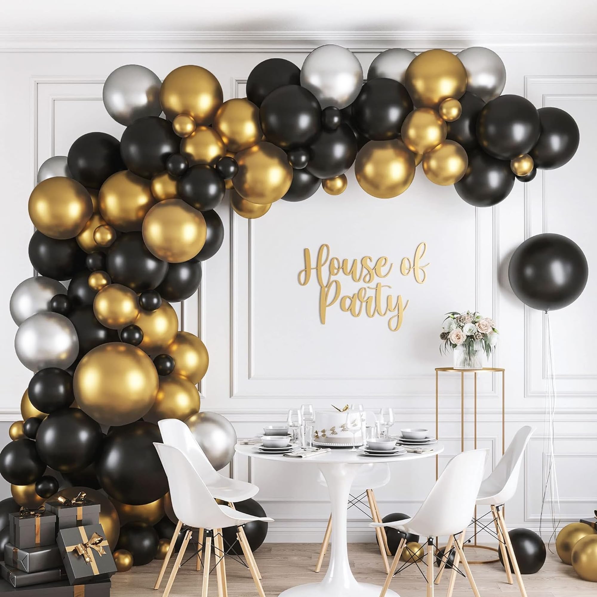 Amazon.com: HOUSE OF PARTY Black and Gold Balloon Arch | Black and Gold ...