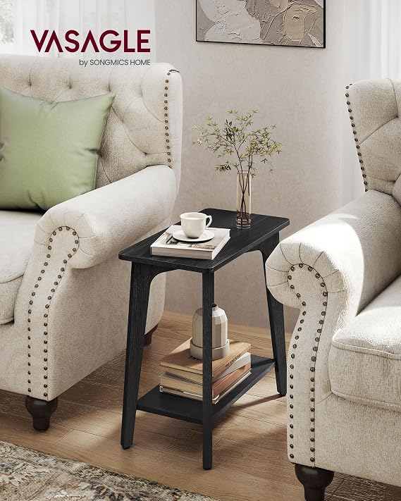 VASAGLE MAEZO Collection - Side Table, 2-Tier Small Rectangular End Table, 11.8 x 18.9 x 21.8 Inches, Nightstand with Tapered Legs, Curved Transitions, for Small Spaces, Charcoal Gray ULET332B01