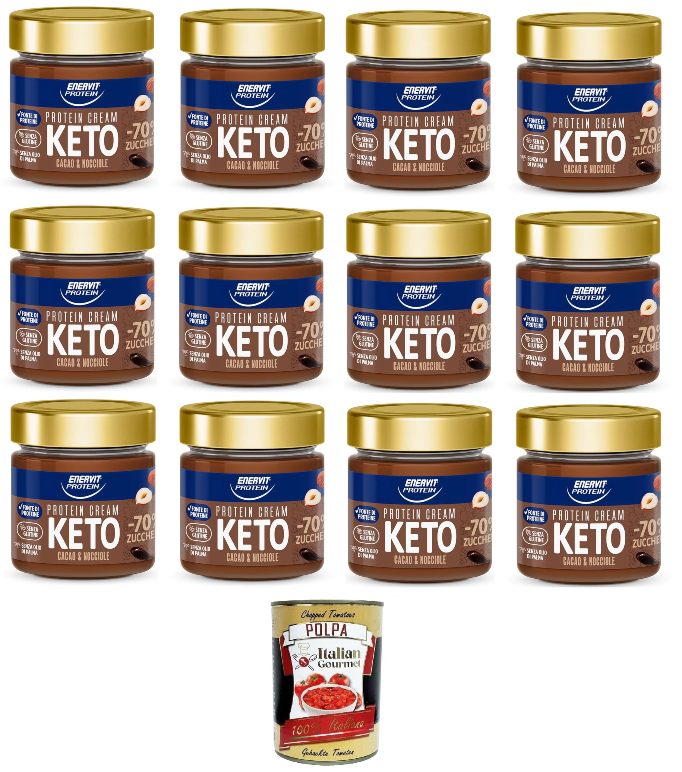 Italian Gourmet Protein Cream Keto crema proteica Nuss-Kakao 12 x 180g | Ridotto contenuto di zuccheri, senza glutine, palmölfrei, spalmabile per, Gesamtnettogewicht 2,16 kg + Kostenlos Polpa 400g
