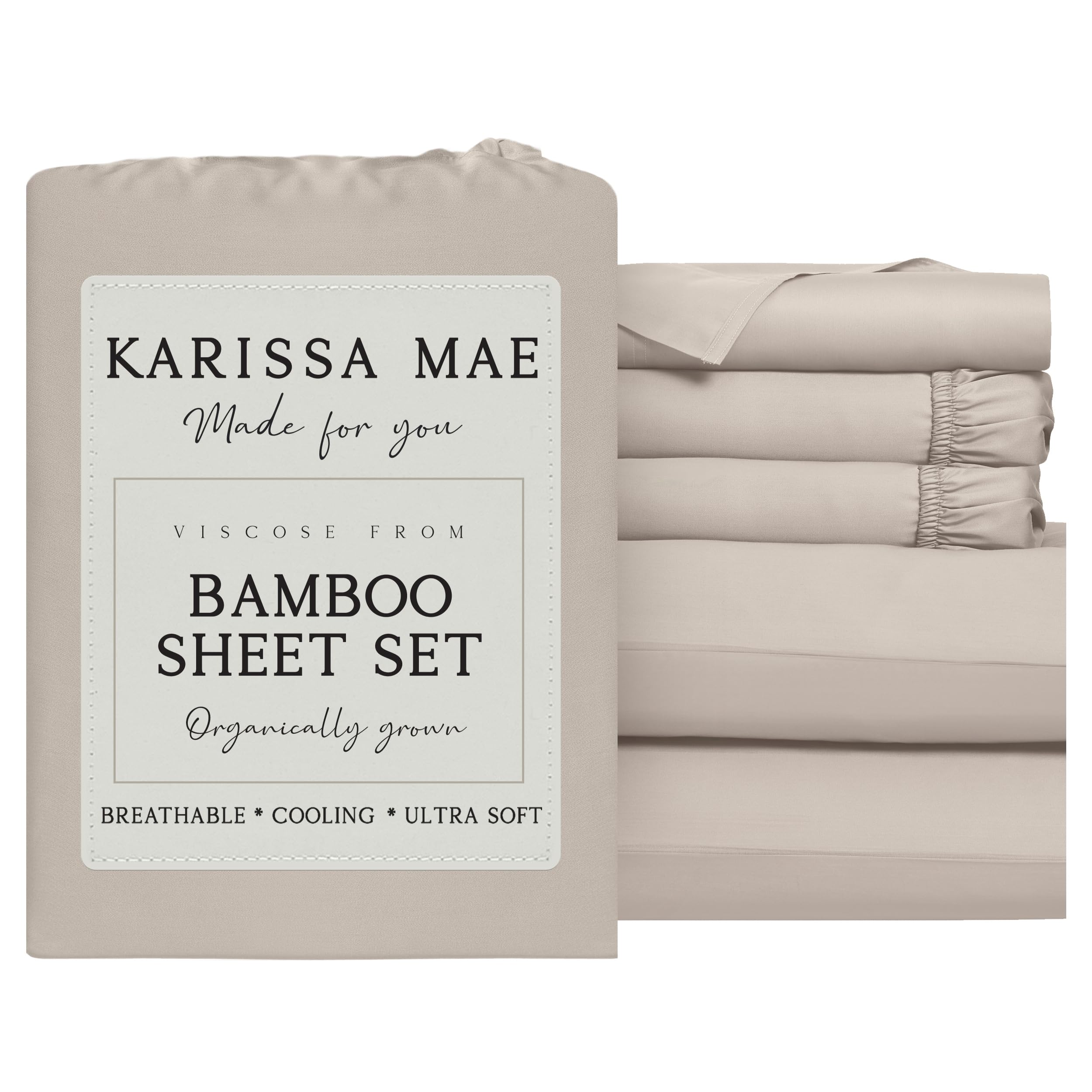 KARISSA MAE Luxury Bamboo Viscose Split King Size Sheet Set, FSC Certified