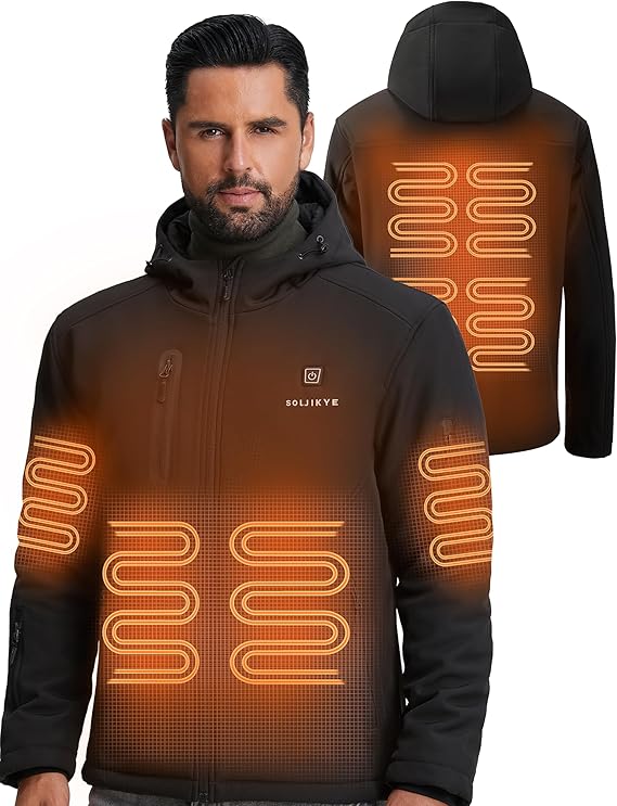 SOLJIKYE Heated Jacket for Men with 12V/20000mAh Battery Pack, Men&#39;s Winter Jackets Soft Shell Electric Heated Coat