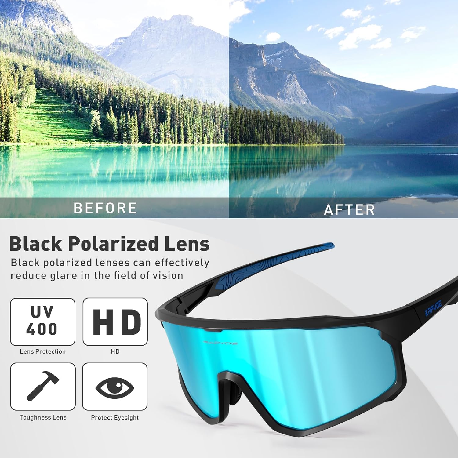 KAPVOE Polarized Cycling Glasses Men Women Mountain Bike Glasses MTB Riding TR90 Sport Sunglasses Running Bicycle K93