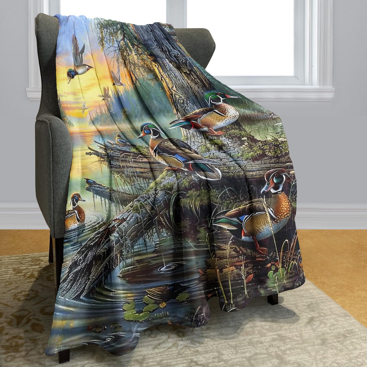 HommomH Mallard Ducks Blanket 60"x80" Lake Wild Animals Soft Fluffy Fleece Throw for Couch Sofa Bed