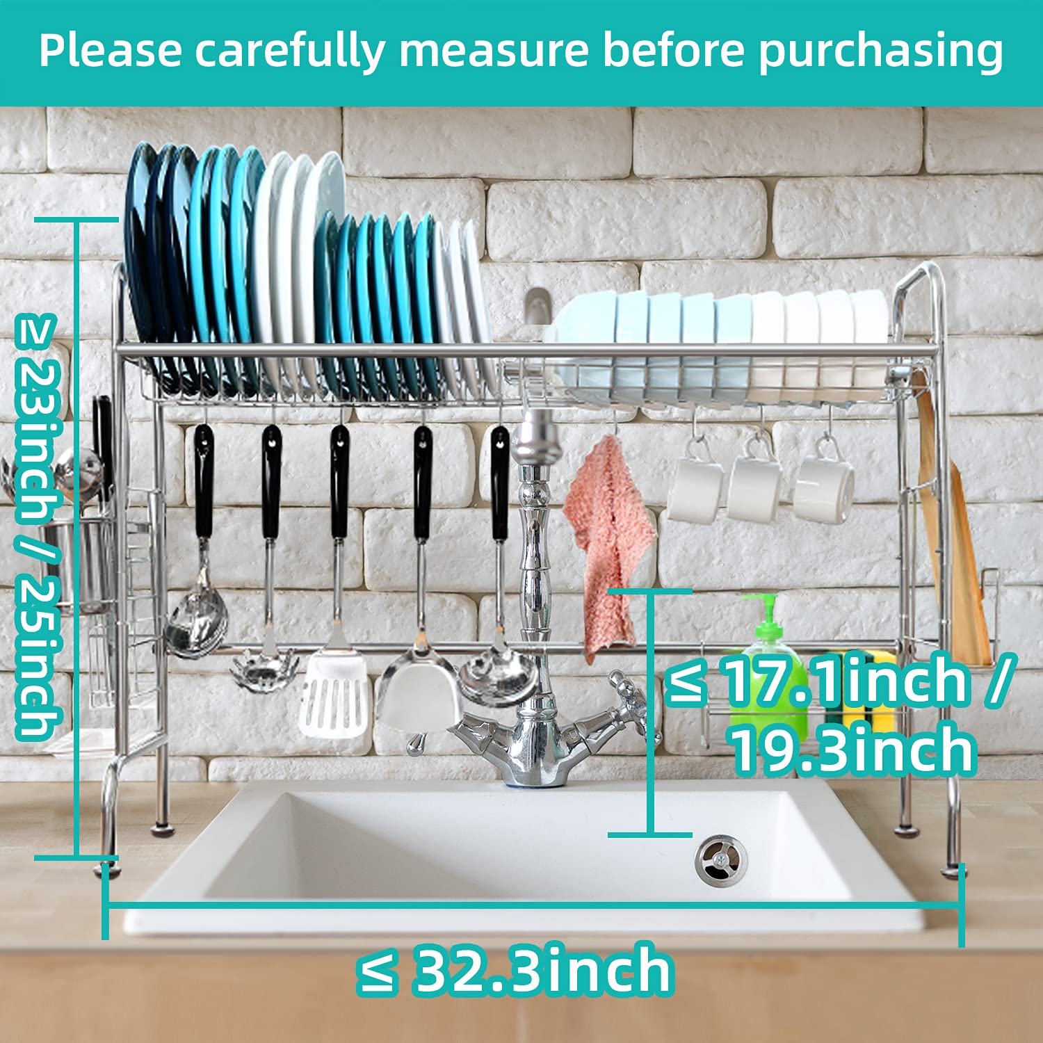 Over The Sink Dish Drying Rack, Ohuhu Height Adjustable 304 Stainless