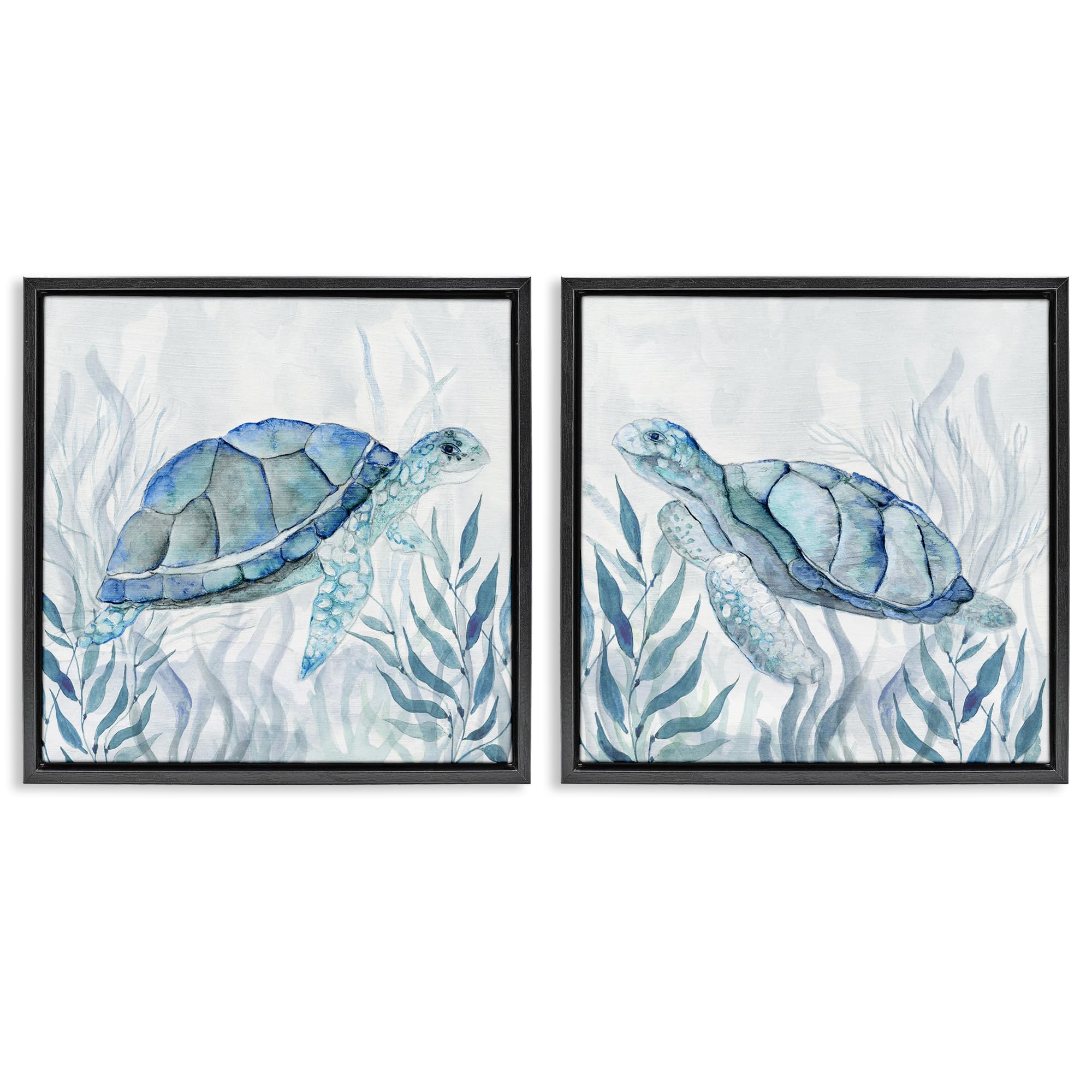 Stupell Industries 'Subtle Smiling Sea Turtles', 2pc Floating Frame Art Set 2, Black, 25 x 25 Inches, Easy to Hang and Sturdy, Made in USA, by Janet Tava