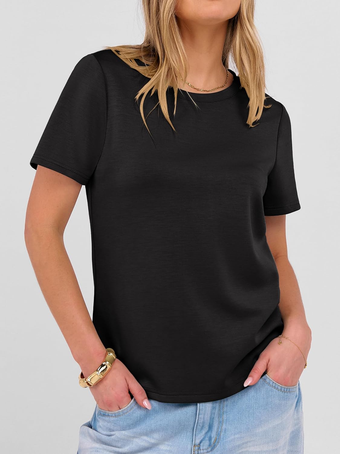ANRABESS Women Short Sleeve Tops Summer Wrinkle-Free Basic Tee Shirts image 5