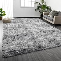 Deerhoo 6x9 Large Shag Area Rug Tie-Dyed Light Grey - Ultra Soft Fluffy Plush Fuzzy Rug for Living Room Bedroom Nursery Kids Room